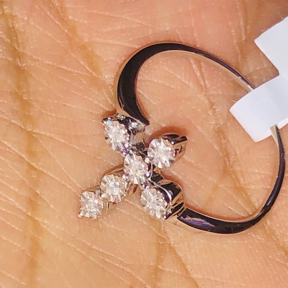 BEAUTIFUL GIFT! HUGE SALE REAL DIAMOND Cross Ring - Picture 7 of 11